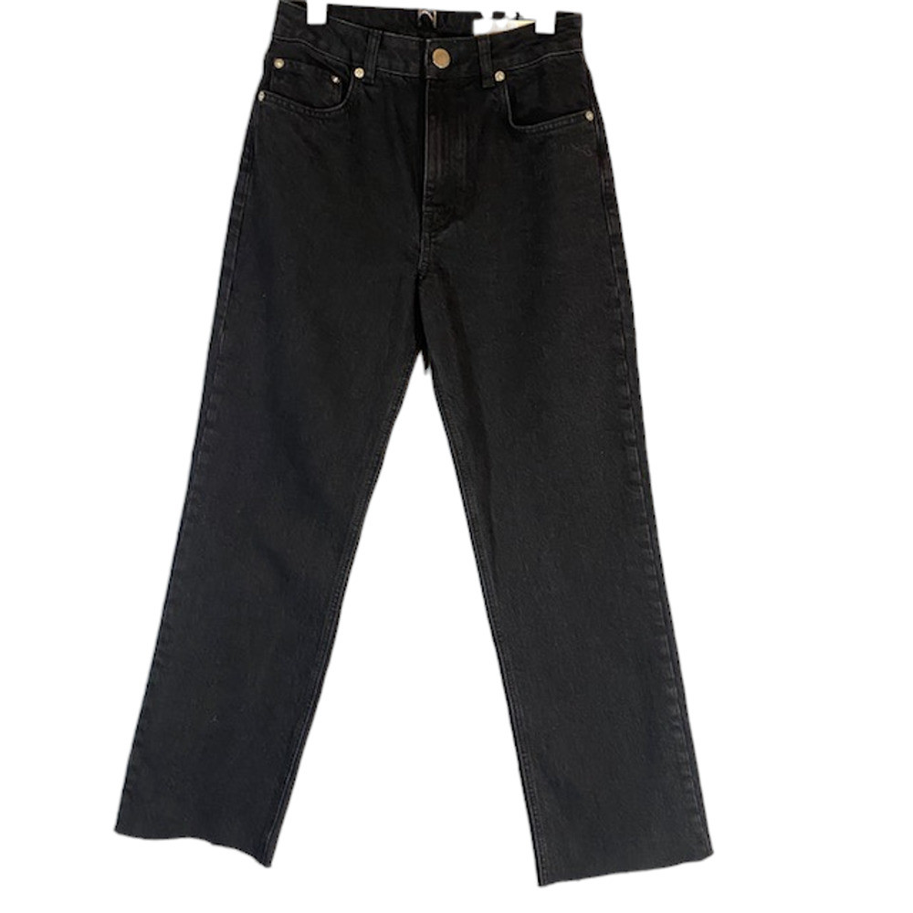 ASOS Black Cotton Blend Raw Hem Wide Leg Denim Jeans Women Sz 4